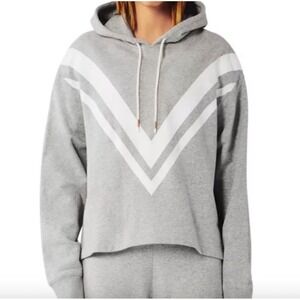 Tory Burch Sport French Terry Chevron Hoodie Gray White XL‎ Cropped